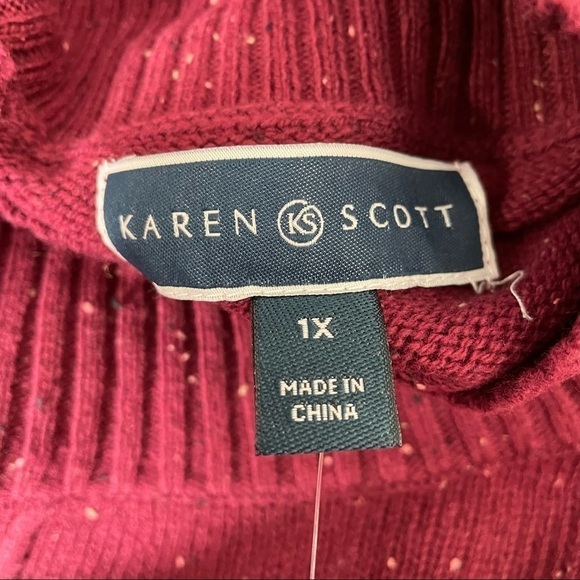 Karen Scott Plus red speckle mock neck sweater NWT 1X - Picture 5 of 6
